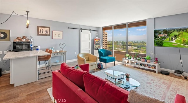 24055 W Paseo Del Lago Unit 962, Laguna Woods, CA 92637 - living room featuring wood finished floors and a barn door