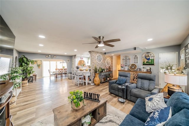 1181 W Westmont Ave, Hemet, CA 92543 - living area with a ceiling fan, recessed lighting, and light wood finished floors
