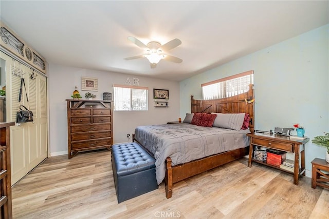 1181 W Westmont Ave, Hemet, CA 92543 - bedroom featuring light wood-style flooring, a closet, and a ceiling fan