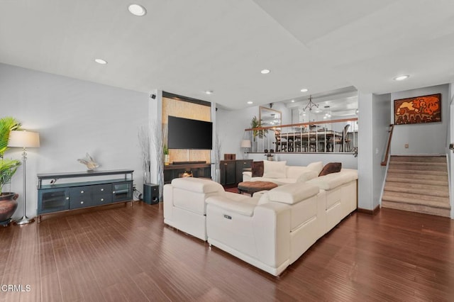 4804 La Villa Marina Unit J, Marina Del Rey, CA 90292 - living room featuring wood finished floors, stairway, and recessed lighting