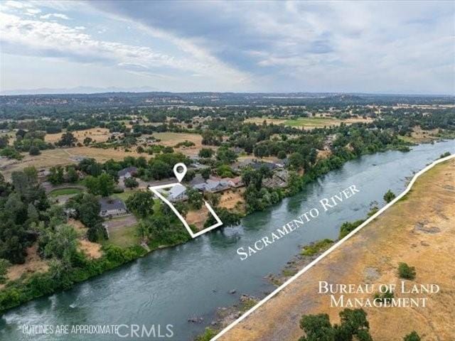 15540 China Rpds, Red Bluff, CA 96080 - aerial view of property and surrounding area featuring property boundaries highlighted and a large body of water