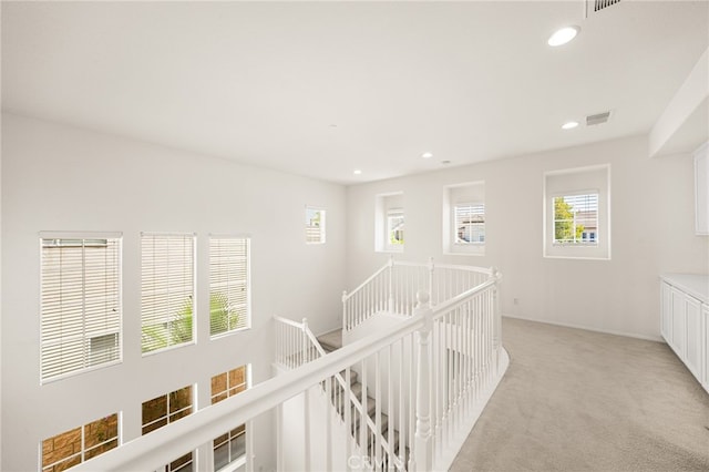 3959 Grandview Dr, Brea, CA 92823 - corridor featuring an upstairs landing, light colored carpet, healthy amount of natural light, and recessed lighting