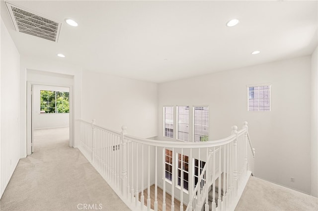 3959 Grandview Dr, Brea, CA 92823 - hallway with an upstairs landing, carpet floors, and recessed lighting