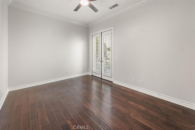 24711 Tiburon St, Valencia, CA 91355 - empty room with a ceiling fan, dark wood finished floors, and ornamental molding