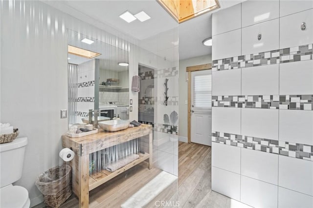 310 Teakwood Dr, Big Bear Lake, CA 92315 - full bath featuring a walk in shower and wood finished floors