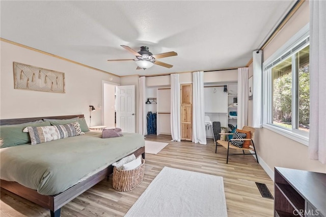 310 Teakwood Dr, Big Bear Lake, CA 92315 - bedroom featuring light wood-style flooring, ceiling fan, and multiple closets