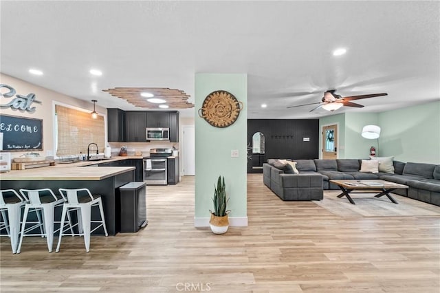 310 Teakwood Dr, Big Bear Lake, CA 92315 - living area with recessed lighting, light wood finished floors, and a ceiling fan