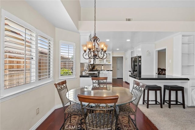 4817 Claybrook Ct, Santa Maria, CA 93455 - dining room with a chandelier, dark wood finished floors, and recessed lighting