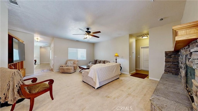 12443 Bannock Dr, Apple Valley, CA 92308 - living room with light carpet and ceiling fan
