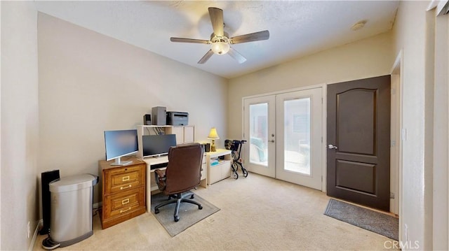 12443 Bannock Dr, Apple Valley, CA 92308 - office with french doors, light colored carpet, and a ceiling fan