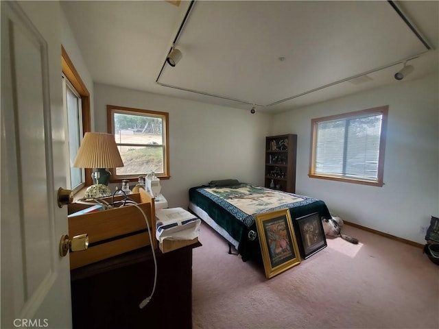535 N Dart Canyon Rd, Crestline, CA 92325 - bedroom featuring rail lighting and carpet floors