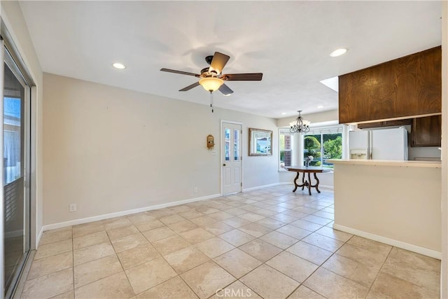 5347 E Bergh Dr, Anaheim Hills, CA 92807 - living area featuring a chandelier, recessed lighting, ceiling fan, and light tile patterned floors
