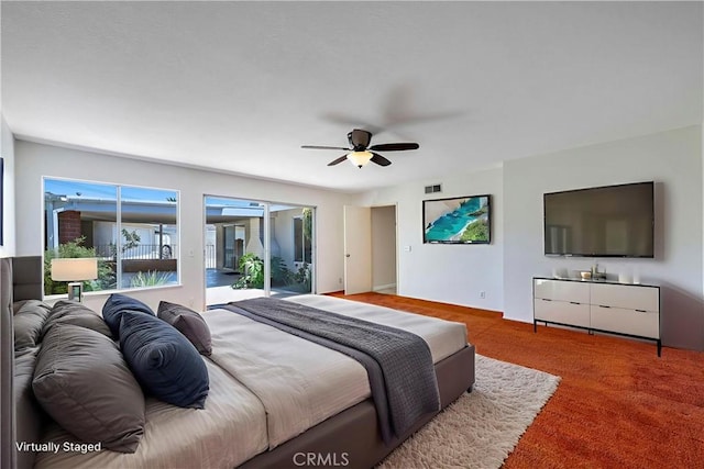 5347 E Bergh Dr, Anaheim Hills, CA 92807 - carpeted bedroom featuring access to exterior and ceiling fan