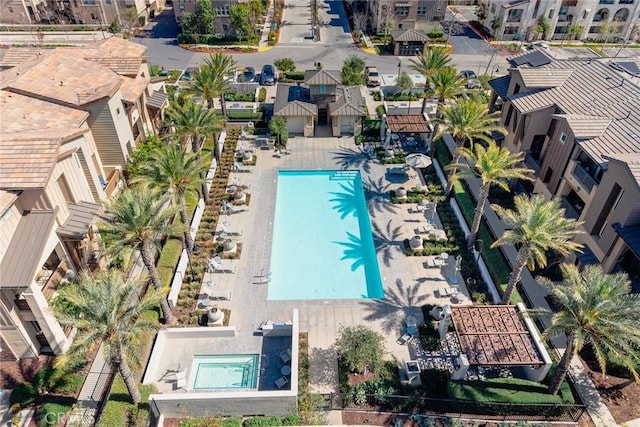 12260 Chorus Dr, Rancho Cucamonga, CA 91739 - aerial perspective of suburban area featuring a pool area
