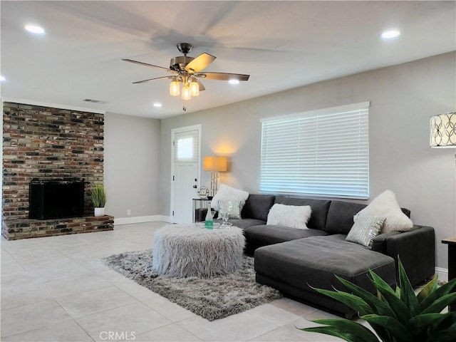 900 S Ann St, Tulare, CA 93274 - living room with a ceiling fan, light tile patterned flooring, and recessed lighting