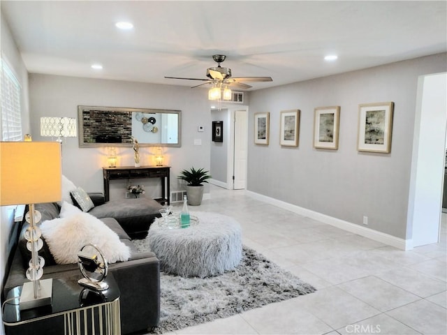 900 S Ann St, Tulare, CA 93274 - living room featuring ceiling fan, light tile patterned floors, and recessed lighting