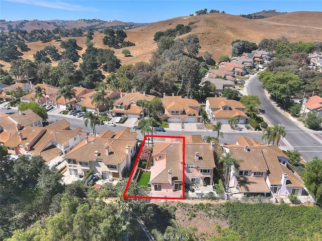 2914 Crape Myrtle Cir, Chino Hills, CA 91709 - aerial perspective of suburban area featuring property parcel outlined and a mountain backdrop