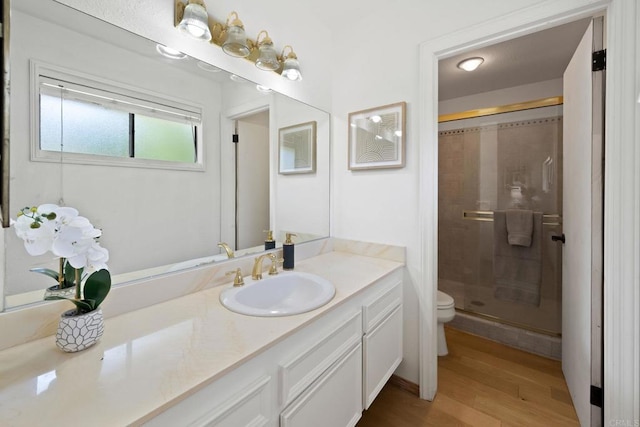 4205 Caminito Pintoresco, San Diego, CA 92108 - full bath featuring a stall shower, vanity, and wood finished floors