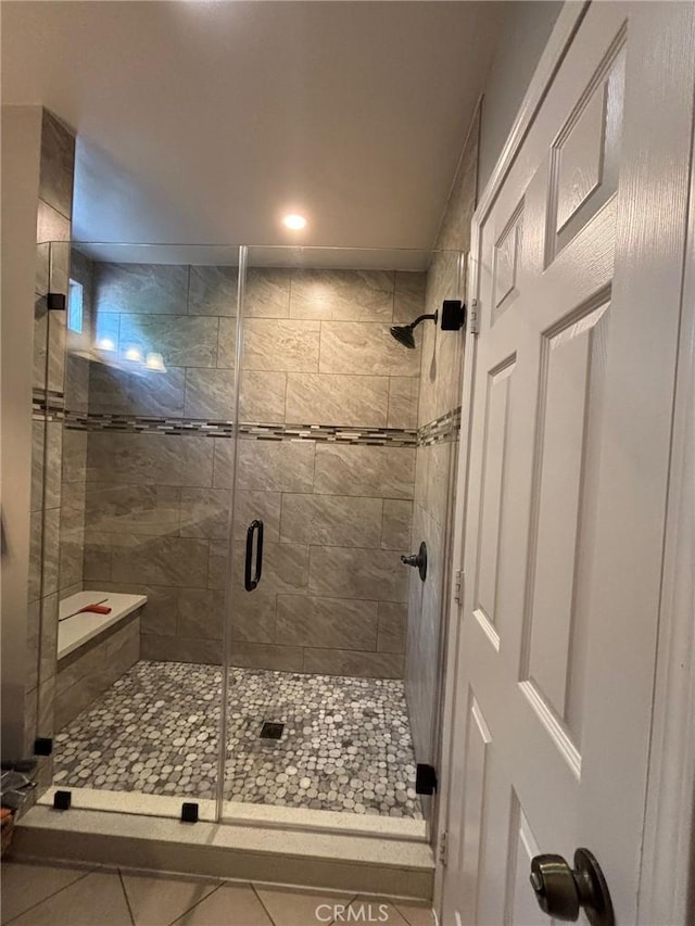 2835 Etiwanda Ave, Rialto, CA 92376 - full bath with a shower stall, tile patterned flooring, and recessed lighting