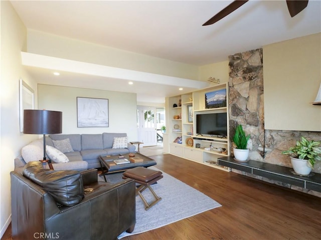 3530 Spearing Ave, San Pedro, CA 90732 - living area featuring ceiling fan, wood finished floors, and recessed lighting