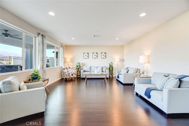35212 Smith Ave, Beaumont, CA 92223 - living room featuring dark wood-type flooring, recessed lighting, and a ceiling fan