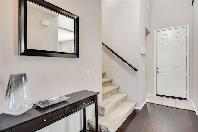 35212 Smith Ave, Beaumont, CA 92223 - stairway with baseboards and hardwood / wood-style flooring