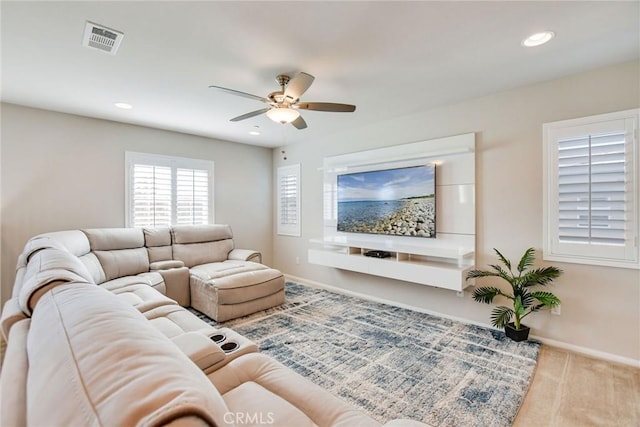 35212 Smith Ave, Beaumont, CA 92223 - carpeted living area with ceiling fan and recessed lighting