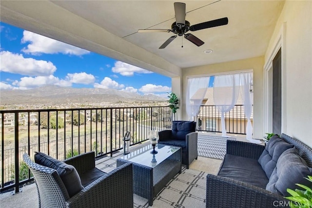 35212 Smith Ave, Beaumont, CA 92223 - balcony with an outdoor living space, a mountain view, and ceiling fan