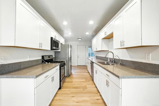 493133 Auburn, San Diego, CA 92105 - kitchen with stainless steel appliances, recessed lighting, light wood finished floors, and white cabinetry
