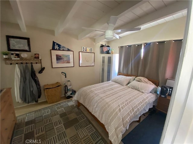 135 28th St, Hermosa Beach, CA 90254 - bedroom with beamed ceiling, ceiling fan, and carpet