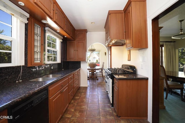 317 N Primrose Ave, Alhambra, CA 91801 - kitchen featuring gas stove, black dishwasher, plenty of natural light, and tasteful backsplash