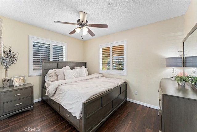 2901 Huston St, Pomona, CA 91767 - bedroom with dark wood-style floors, a textured ceiling, and a ceiling fan