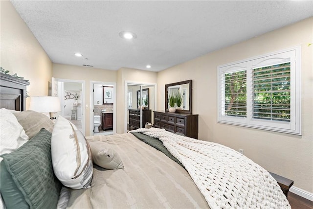 2901 Huston St, Pomona, CA 91767 - bedroom featuring recessed lighting, a closet, connected bathroom, wood finished floors, and a textured ceiling