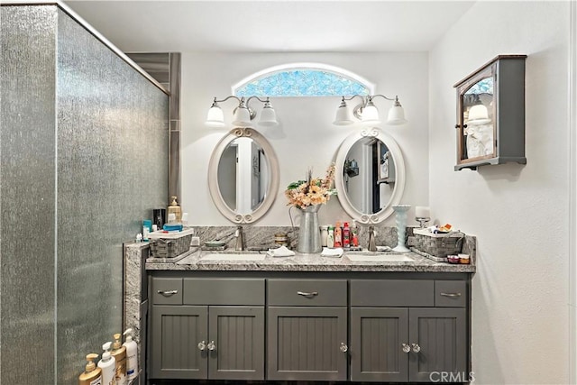 1115 Chennault Ave, Clovis, CA 93611 - full bathroom featuring healthy amount of natural light, double vanity, and a shower with shower door
