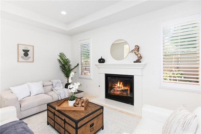 1278 Inspiration, West Covina, CA 91791 - living room with a glass covered fireplace, recessed lighting, and a raised ceiling