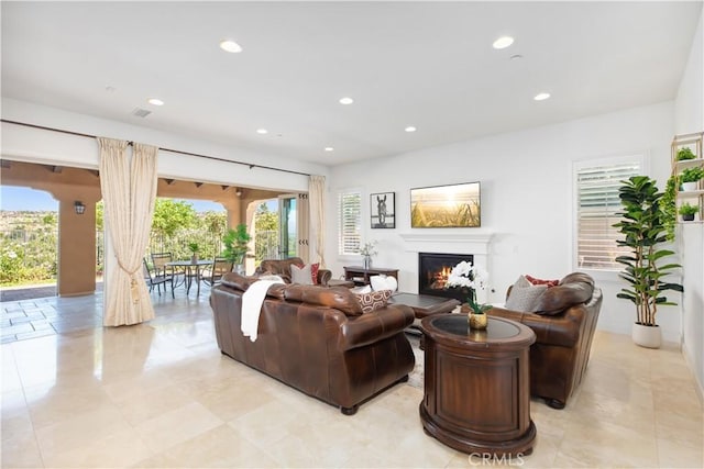 1278 Inspiration, West Covina, CA 91791 - living room featuring recessed lighting and a warm lit fireplace
