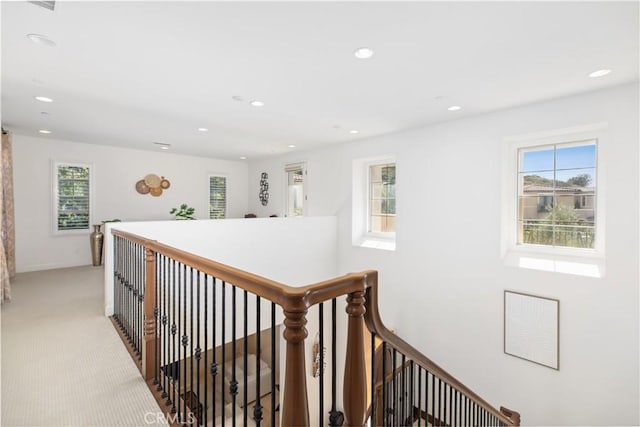 1278 Inspiration, West Covina, CA 91791 - hall with recessed lighting, an upstairs landing, and light colored carpet
