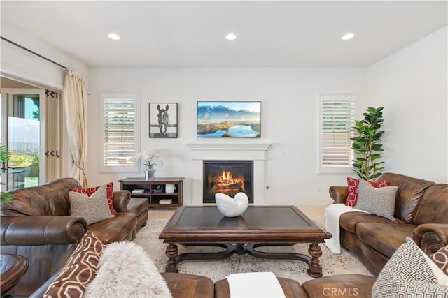 1278 Inspiration, West Covina, CA 91791 - living room with plenty of natural light, a glass covered fireplace, and recessed lighting