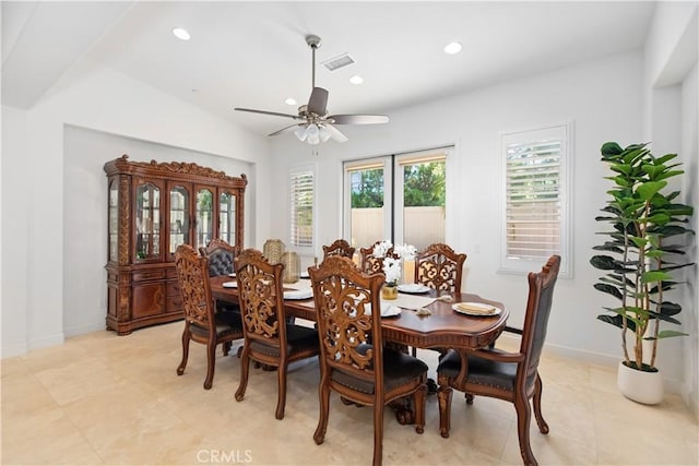 1278 Inspiration, West Covina, CA 91791 - dining room with recessed lighting, a ceiling fan, and light tile patterned floors