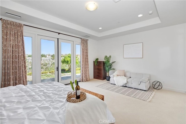 1278 Inspiration, West Covina, CA 91791 - carpeted bedroom featuring multiple windows, access to outside, recessed lighting, and a tray ceiling