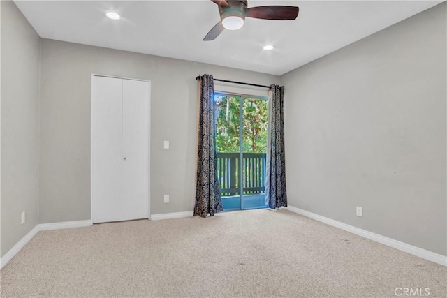 3603 W Hidden Ln Unit 210, Rolling Hills Estates, CA 90274 - unfurnished bedroom featuring access to outside, carpet flooring, recessed lighting, a ceiling fan, and a closet
