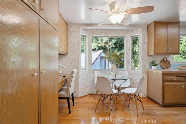 4241 Kingfisher Rd, Calabasas, CA 91302 - dining space featuring light wood-style floors and ceiling fan
