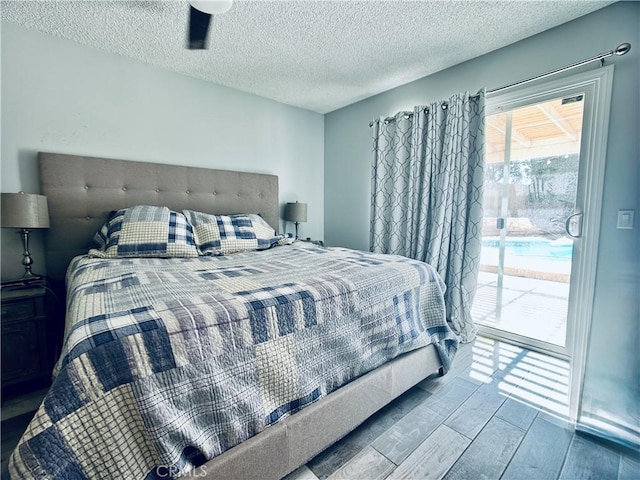 7707 Bolton Ave, Riverside, CA 92503 - bedroom featuring wood finished floors, a textured ceiling, and access to exterior