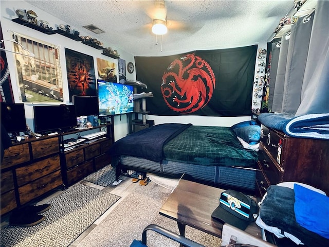 7707 Bolton Ave, Riverside, CA 92503 - bedroom with a textured ceiling and ceiling fan