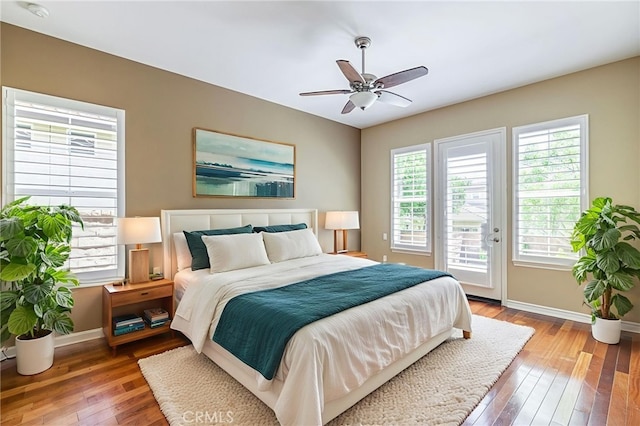 23785 Western Cedar Ct, Valencia, CA 91354 - bedroom with access to exterior, light wood-type flooring, and a ceiling fan