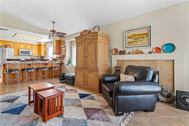 31941 Via Tafalla, Temecula, CA 92592 - living room featuring ceiling fan and lofted ceiling