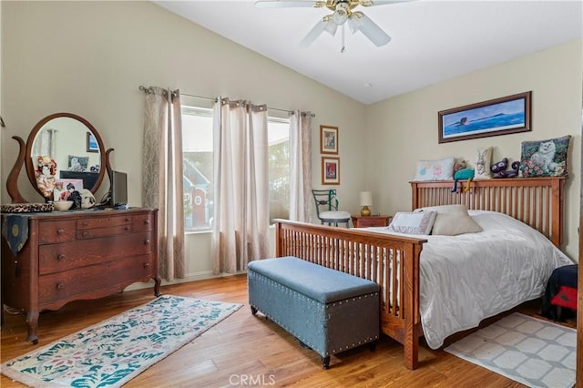 31941 Via Tafalla, Temecula, CA 92592 - bedroom featuring lofted ceiling, light wood-style floors, and a ceiling fan