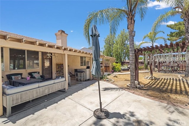 34722 Fairport Way, Yucaipa, CA 92399 - view of patio featuring a pergola, ceiling fan, and an outdoor living space
