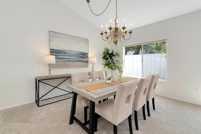 4981 Lerkas Way, Oceanside, CA 92056 - dining space featuring light carpet, a chandelier, and vaulted ceiling