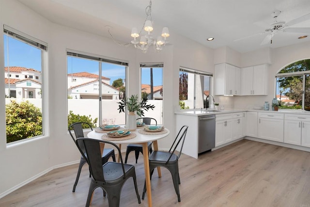 4981 Lerkas Way, Oceanside, CA 92056 - dining space featuring a chandelier, light wood-style floors, recessed lighting, and a ceiling fan